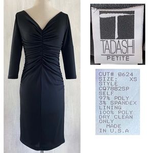 T TADASHI Ruched V Cocktail Dress VINTAGE 1990s